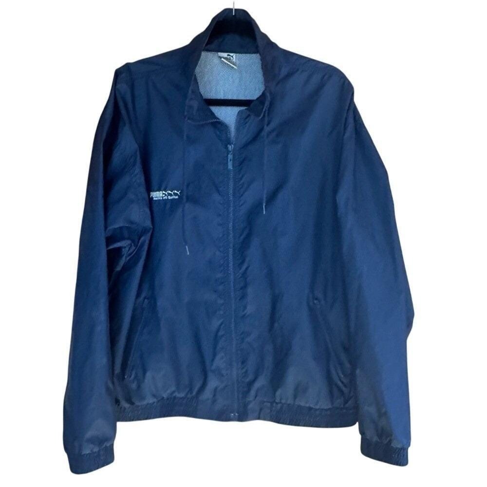 VTG 90s Puma Jacket Mit Qualitat Windbreaker Navy Large German Packable Gorp